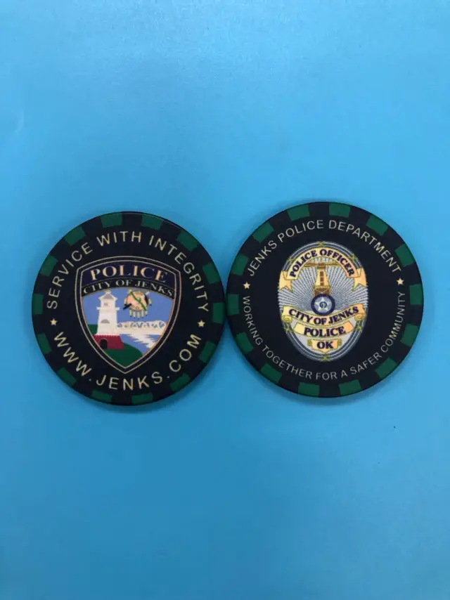 Jenks Police Department Green Border Poker Chip
